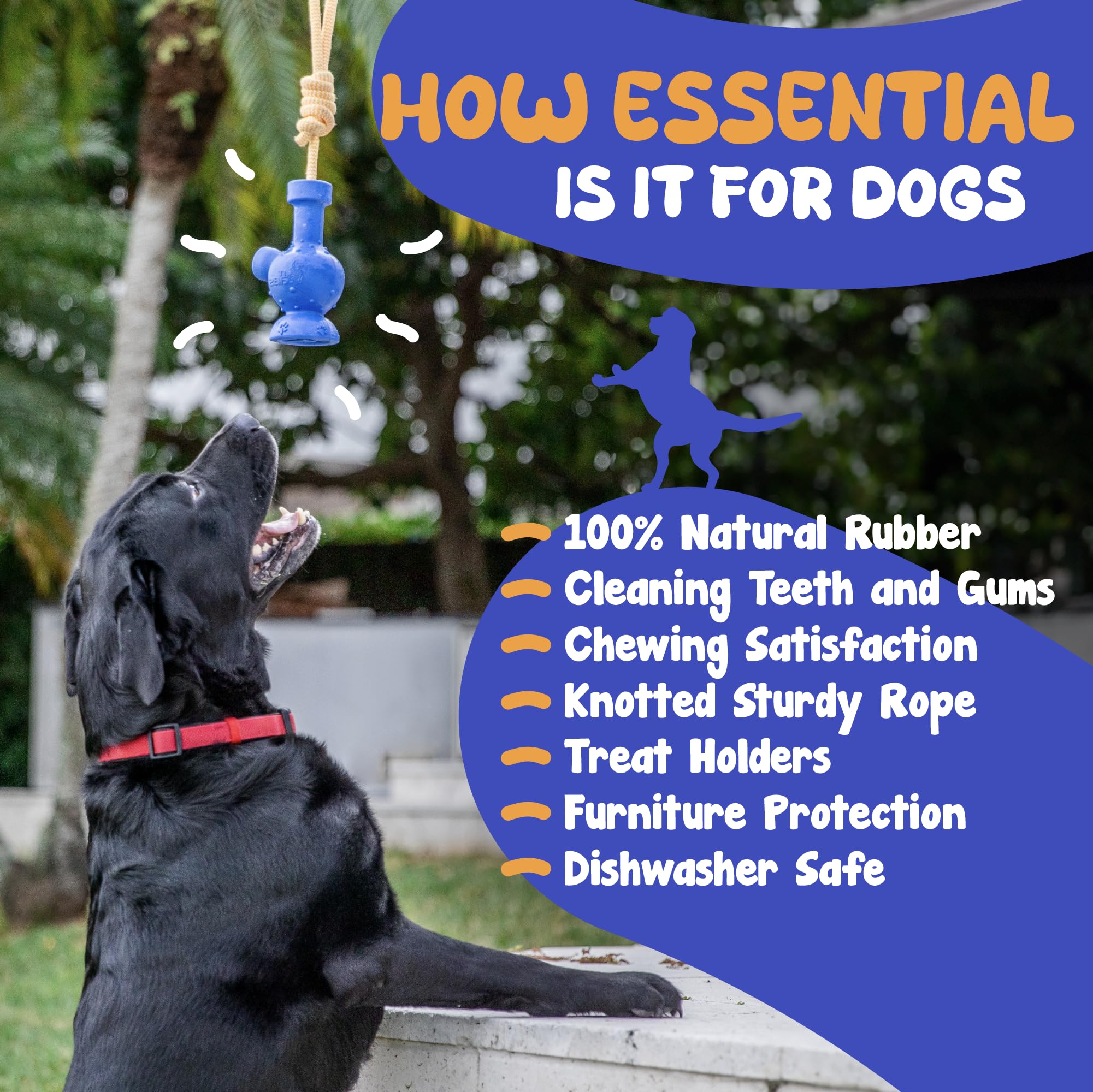 Durable Dog Tug Toy with Rope - Interactive Treat Dispensing Chew Toy for All Breeds & Sizes - Fun Rubber Tug-of-War Toy (Blue & Orange) - Perfect for Playtime, Training & Bonding with Your Dog