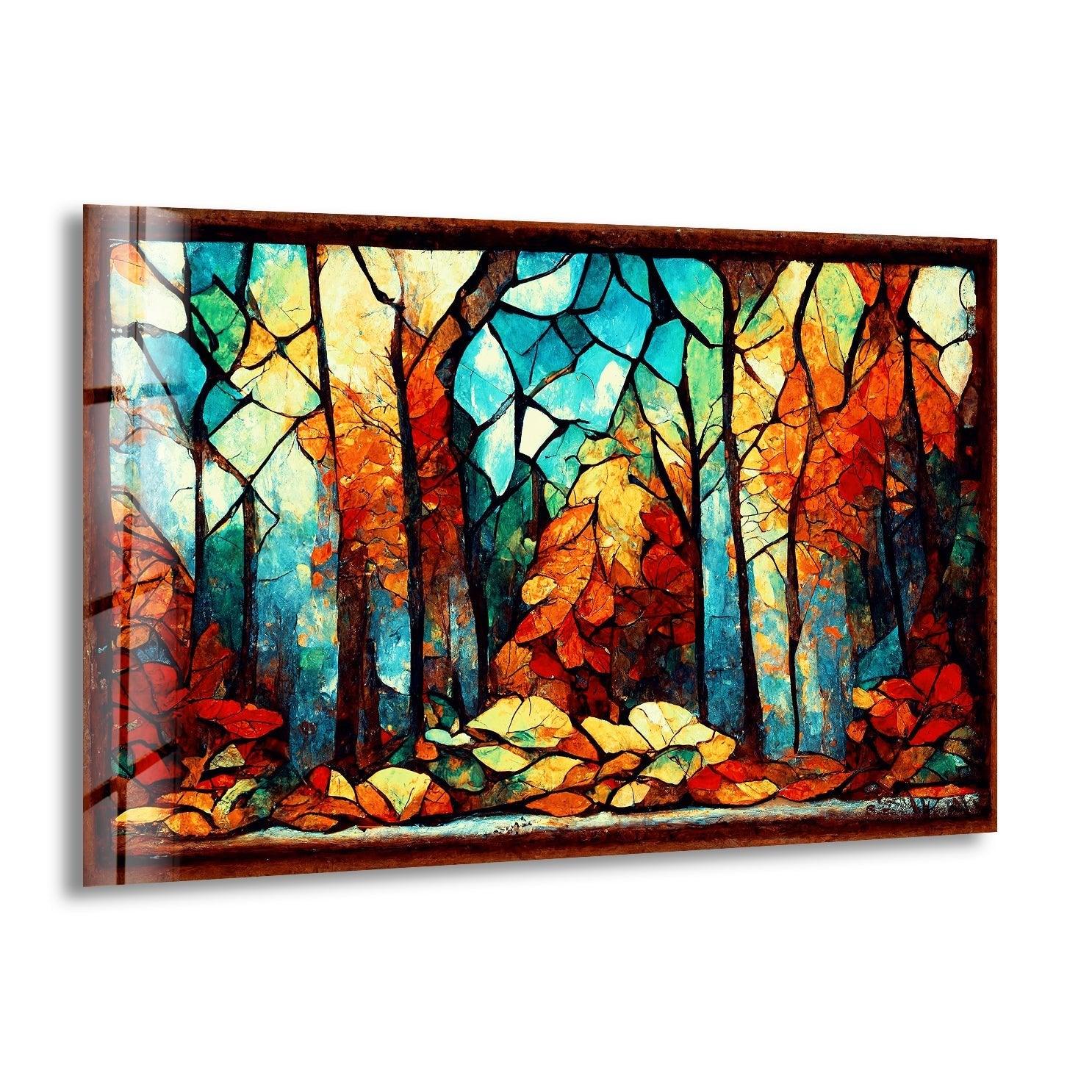 Autumn Forest Stained Glass Wall Art - Handmade Nature Inspired Window Hanging Decor for Living Room, Bedroom & Office - Perfect for Home Decor, Gifts & Meditation Spaces