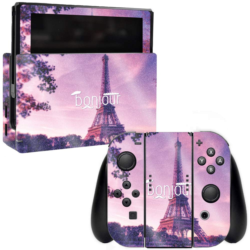 MightySkins Glossy Glitter Skin Cover for Nintendo Switch - Bonjour Design | Protective & Durable High-Gloss Finish | Easy to Apply & Remove | Made in USA | Perfect for Gaming Protection & Customization
