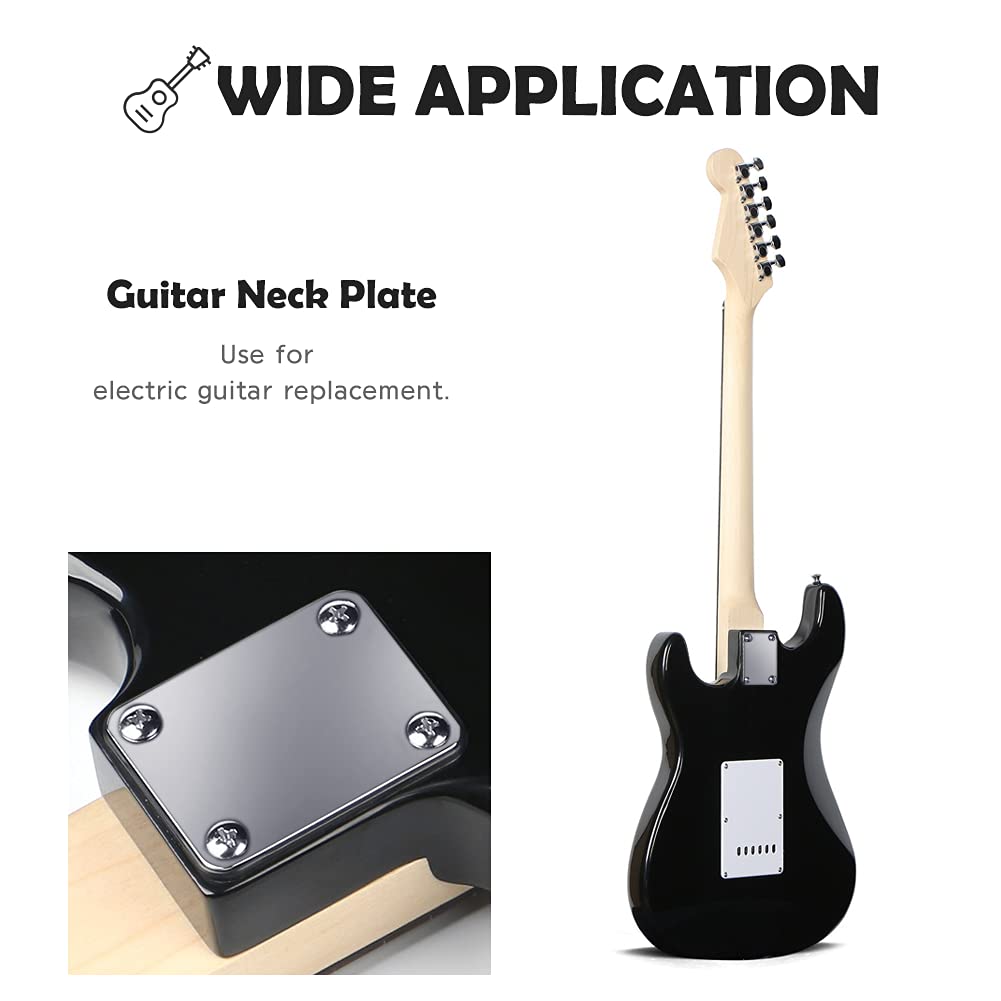 Electric Guitar Neck Plate 4-Hole with Screws - Silver Replacement Part for Fender Stratocaster & Bass Guitars | Perfect for DIY Repairs & Upgrades