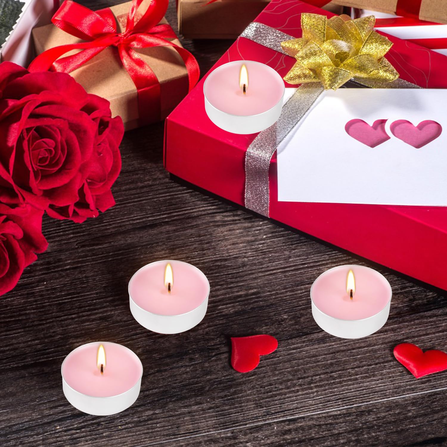 Pink Unscented Tealight Candles 100 Pack - 4-Hour Burn for Weddings, Valentine's Day & Parties