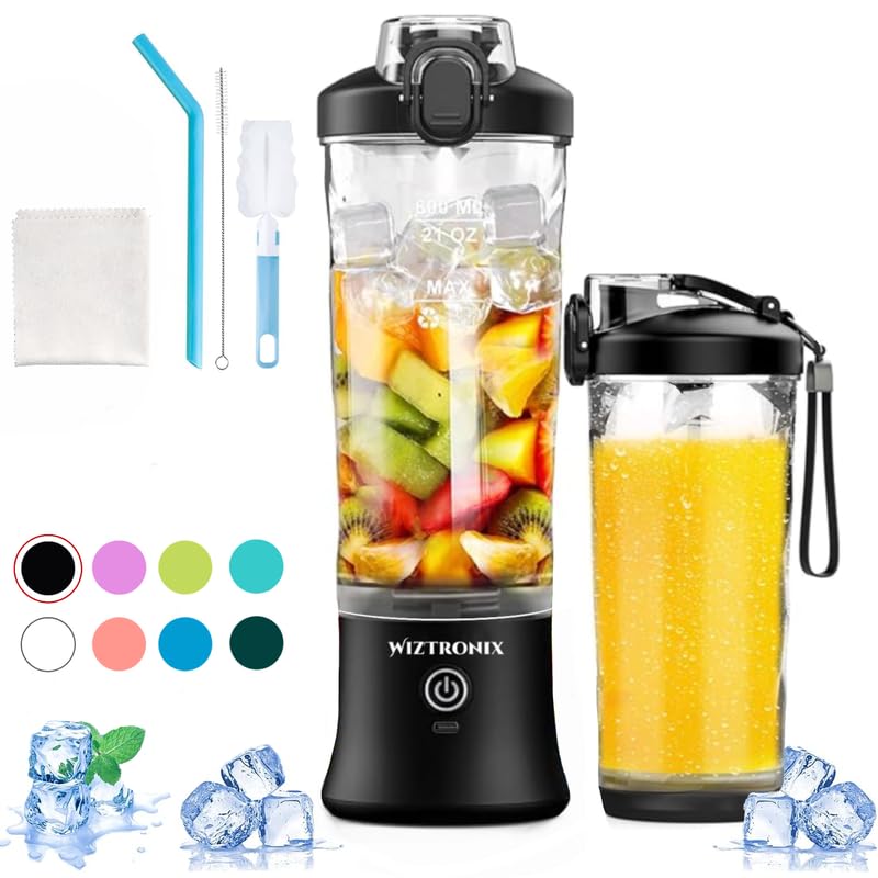 21oz Cordless Portable Blender - BPA Free Personal Blender with Travel Cup | USB-C Rechargeable | Stainless Steel Blades | Perfect for Smoothies, Protein Shakes & Cocktails | Ideal for Gym, Office & Outdoor Use (Peach-Black)
