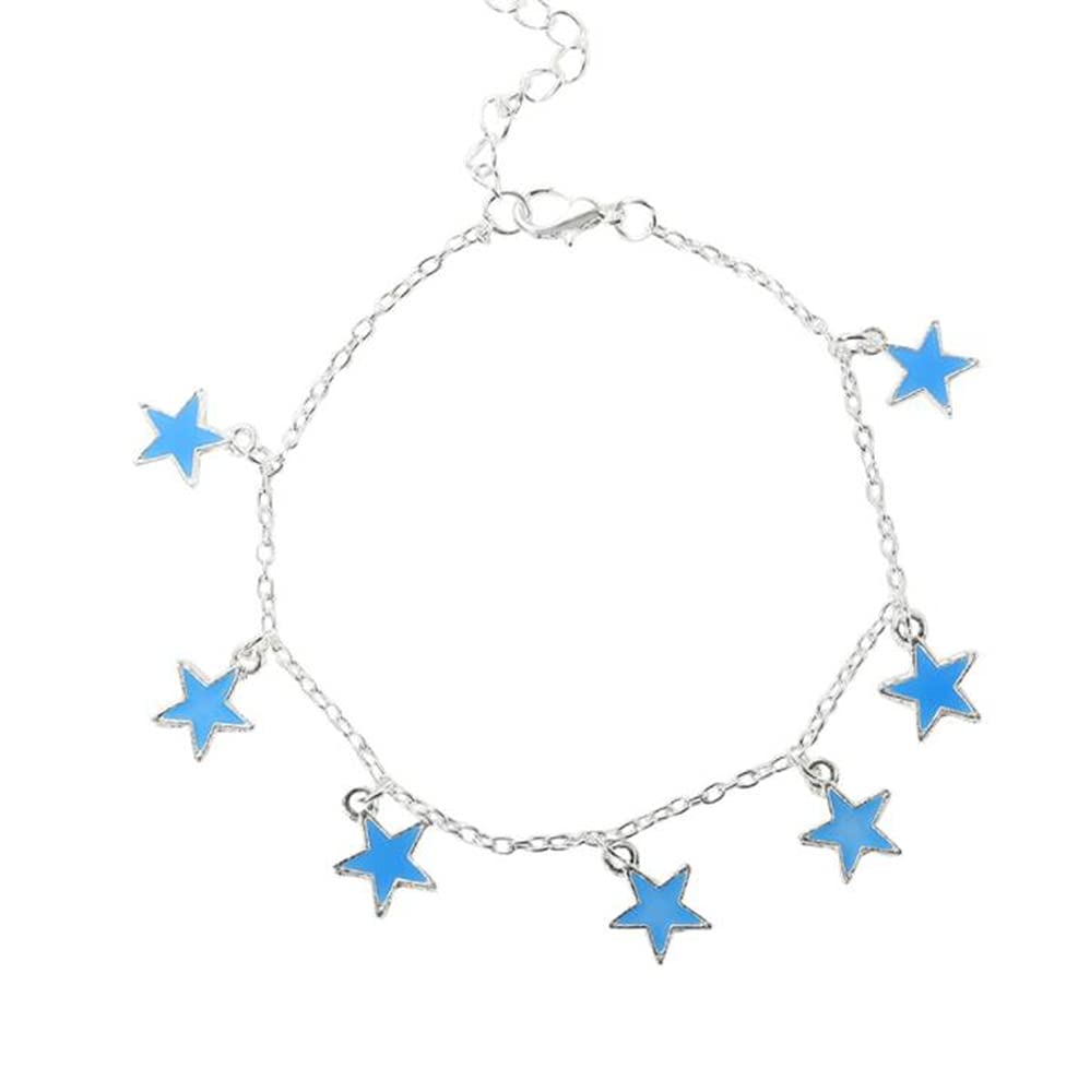 1PCS Blue Fluorescent Star Tassel Anklet for Women - Boho Beach Foot Jewelry, Luminous Ankle Bracelet for Girls, Night Party Accessories, Festival Lucky Charm (Perfect for Summer Festivals, Beach Vacations & Night Out)