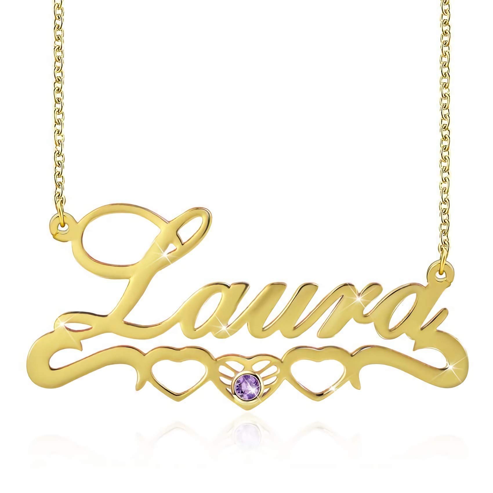 10k 14k 18k Solid Gold Personalized Name Necklace with Birthstone - Custom Engraved Pendant Jewelry for Women - Perfect Gift for Birthday, Anniversary & Valentine's Day