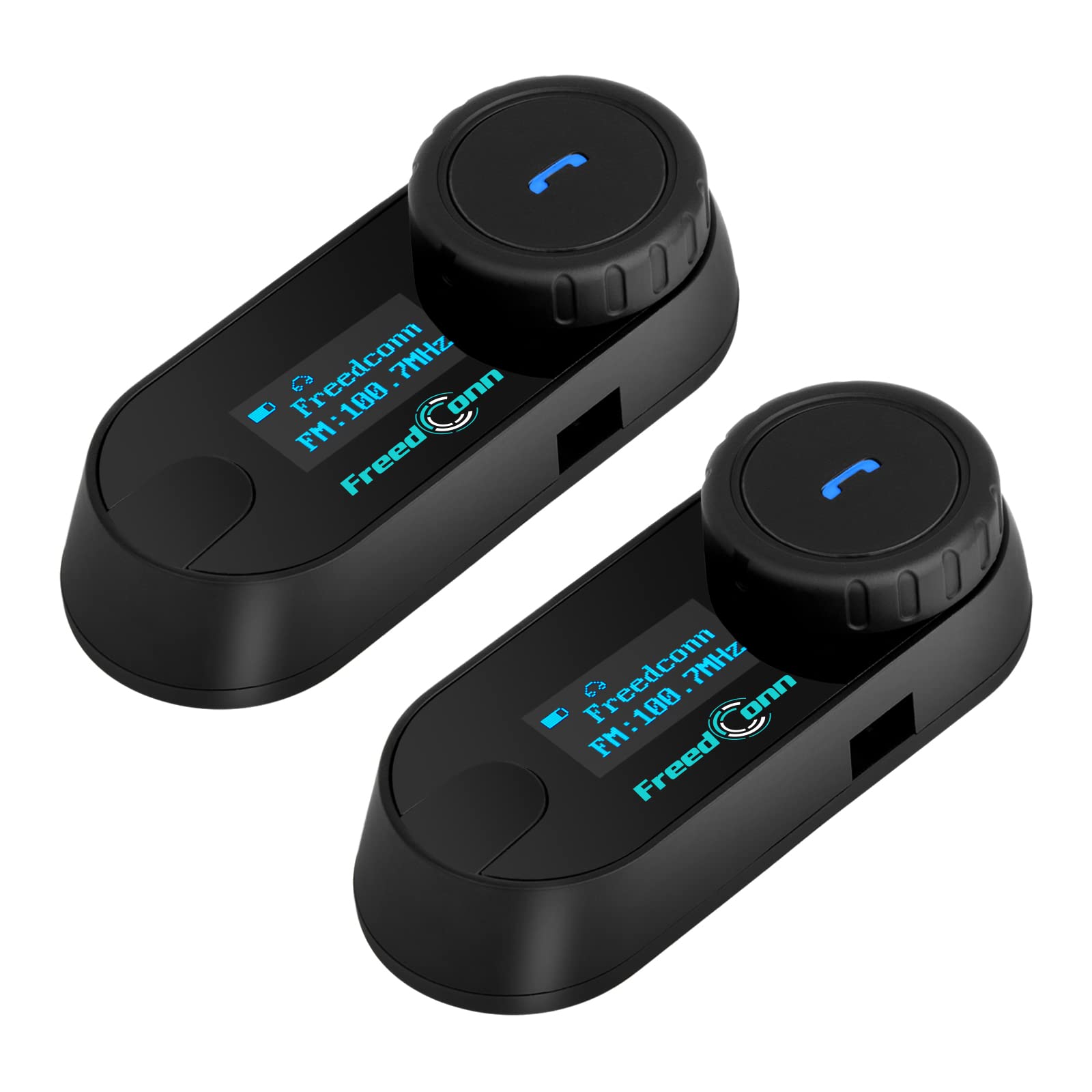 FreedConn T-COM SC 5.0 Motorcycle Bluetooth Headset - Wireless Helmet Intercom for 2 Riders, 800M Range, Music Sharing, LCD Screen, Motorbike Accessories (Twin Pack) - Perfect for Group Riding, Touring & Communication on the Road