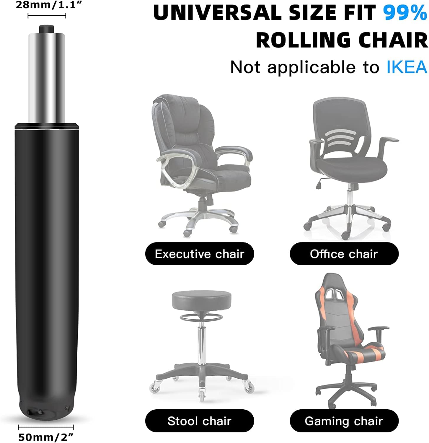 2.5 Inch Heavy Duty Office Chair Gas Lift Cylinder - Universal Replacement Hydraulic Piston for Most Office Chairs | Durable Pneumatic Lift Mechanism for Home & Office Use | Perfect for Chair Repair, Height Adjustment & Ergonomic Support