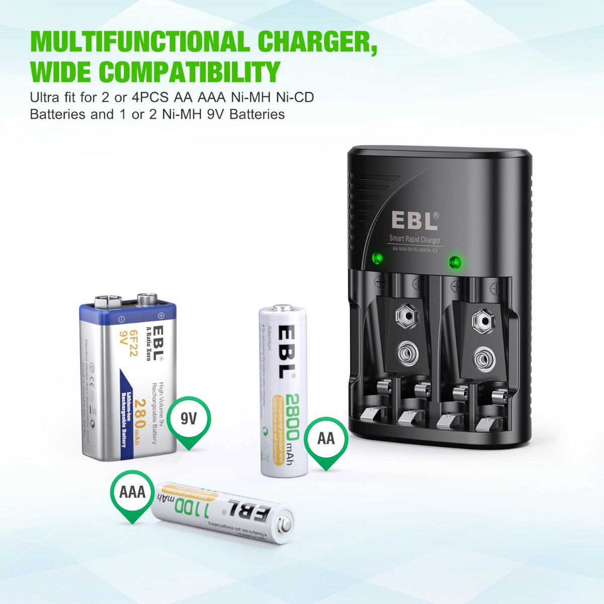 EBL 802 Smart Battery Charger with 8 AA AAA Rechargeable Batteries Kit - Fast Charging for Digital Cameras, Game Controllers & Household Electronics