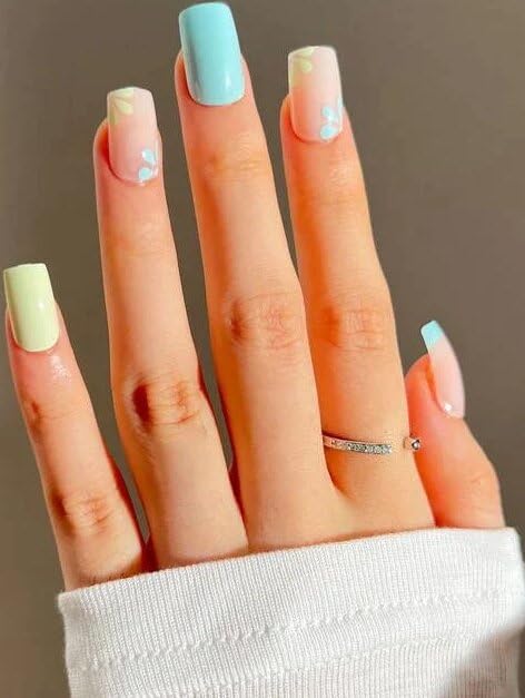 BEAUTH NEAON Carnival Fake Nails 24pcs - Full Cover Press on Nails with Adhesive Tapes & Wooden Cuticle Pusher - White Acrylic Nails for Women - Perfect for Parties, Halloween, Cosplay & Special Occasions