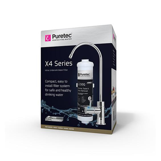 Puretec X4 Inline Undersink Water Filtration System with High Loop LED Faucet - 1.9 LPM Flow Rate | Under Sink Water Filter for Clean Drinking Water | Perfect for Kitchen, RV & Office Use