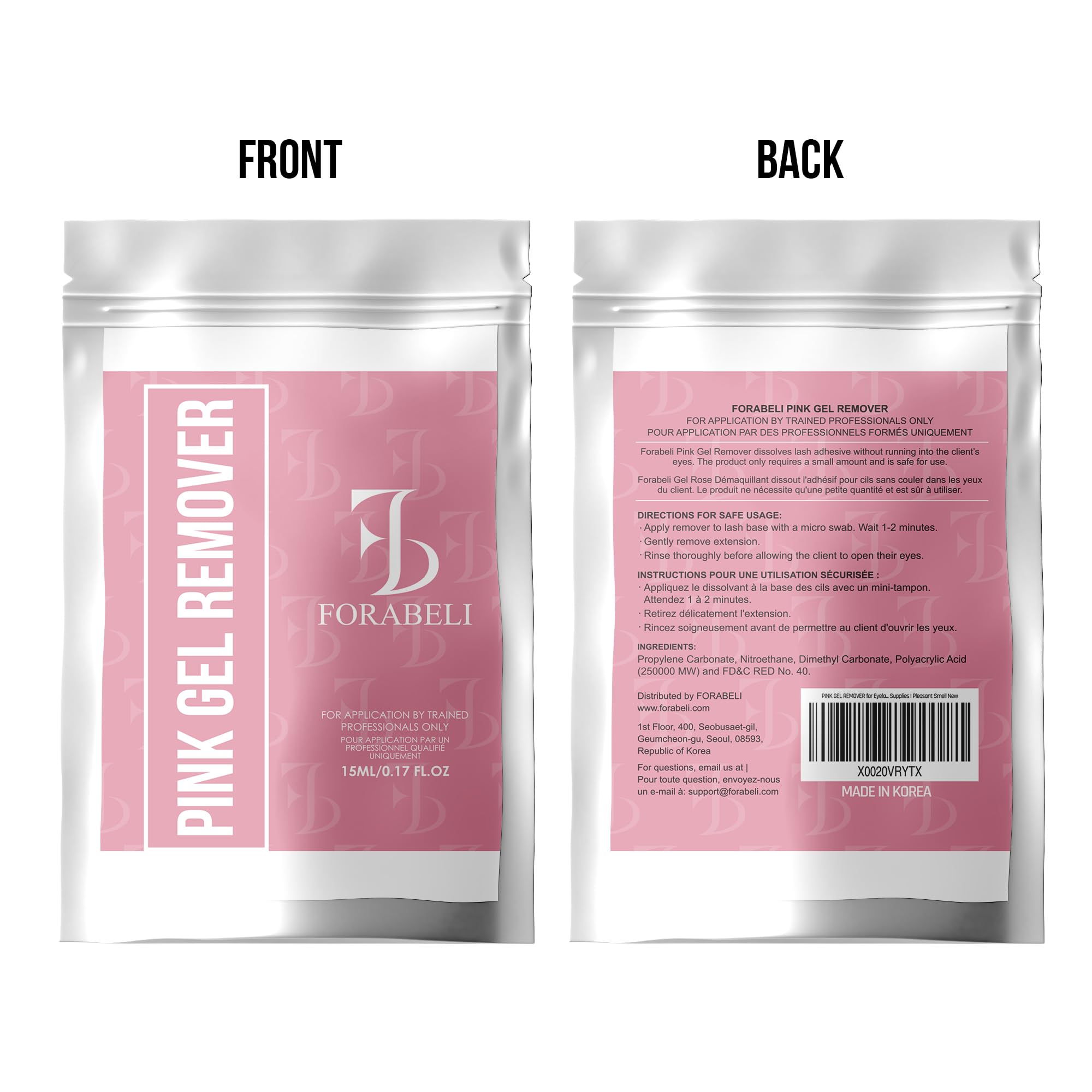 Forabeli Pink Eyelash Extension Remover Gel - 15ml, Safe & Gentle Formula for Easy Lash Removal | Professional & DIY Use | Perfect for Salons, Home Care & Travel