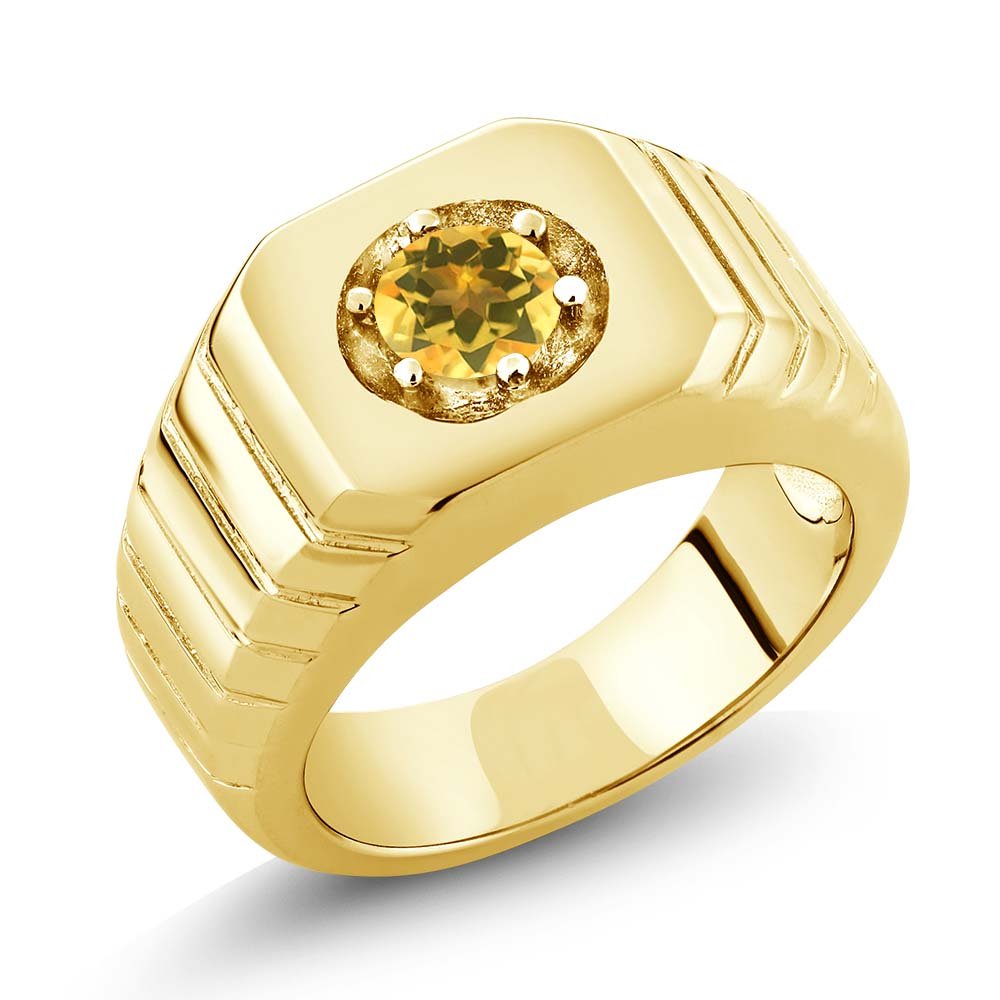 0.45 Ct Natural Yellow Citrine Solitaire Ring for Men - VS Clarity, 18K Gold Plated Sterling Silver - Perfect for Engagement, Wedding & Anniversary Gifts