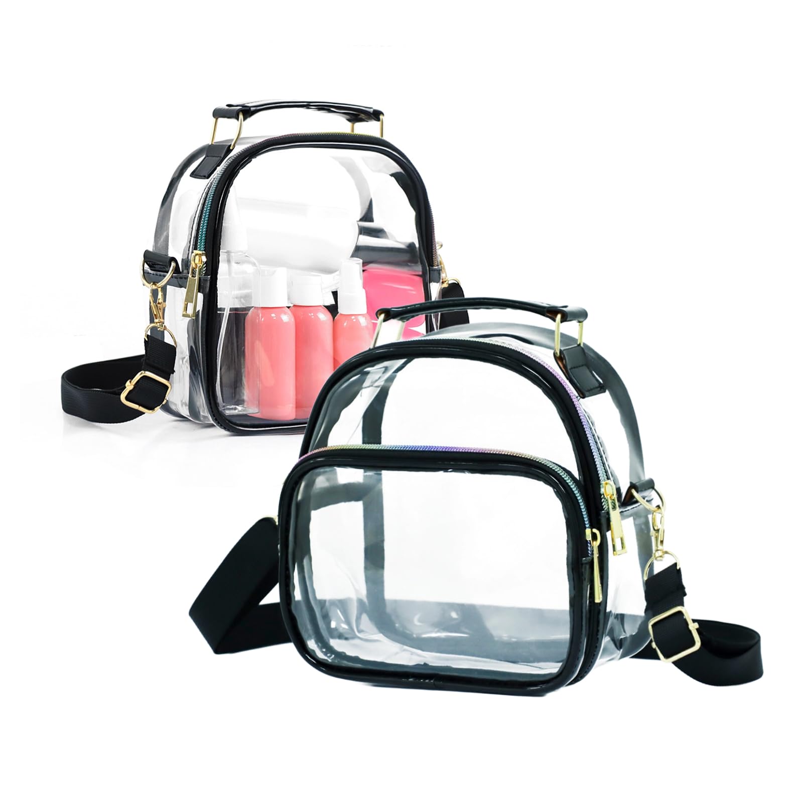SHLKNKLE Clear Crossbody Bag for Women - Stadium Approved Transparent Shoulder Purse with Adjustable Strap for Concerts, Sports & Events (Black) - Perfect for Music Festivals, Theme Parks & Security Checkpoints