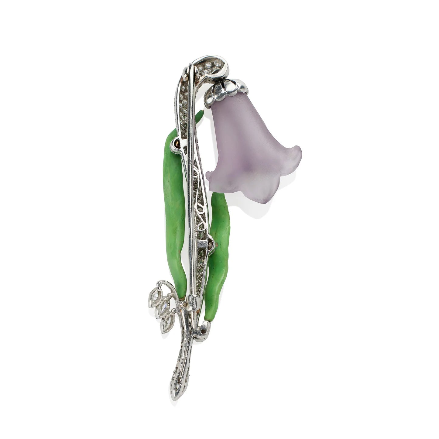 Exquisite Carved Amethyst and Diamond Bluebell Flower Brooch Pin - Elegant Vintage Jewelry for Women, Perfect for Weddings, Parties & Special Occasions