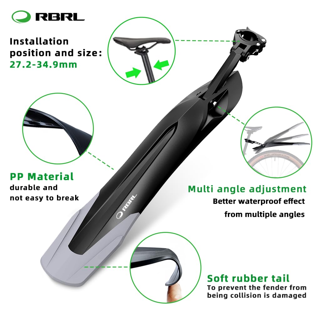 RBRL Adjustable Bike Fender 24-29 Inch - Universal Quick Release Mudguard for Bicycle, Ebike & MTB - Thickened Wide Rear Fender Protects Against Water Splash & Dirt - Perfect for Commuting, Mountain Biking & Wet Weather Riding