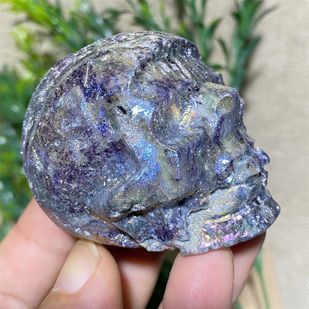 Natural Purple Aura Sphalerite Skull Quartz Crystal - Healing Stone for Reiki, Meditation & Witchcraft - Unique Geode Mineral Specimen for Spiritual Home Decor & Room Aesthetics
