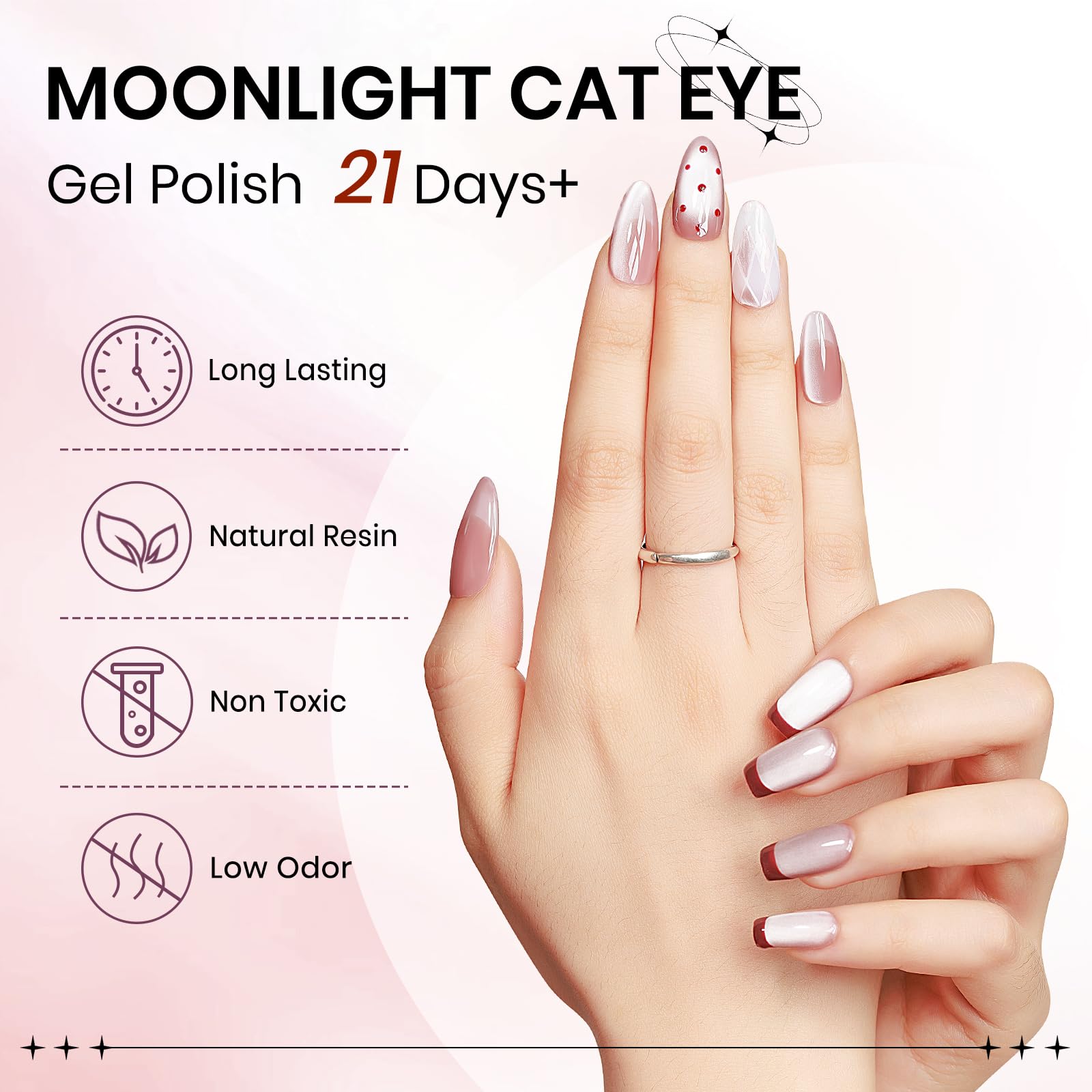 Pink Cat Eye Gel Nail Polish - 15ml Light Pink Jelly Glassy UV Gel with Magnetic Moonlight Shimmer Glitter, Soak Off Salon Quality DIY Nail Polish for Home Manicure | Perfect for Parties, Weddings & Special Occasions