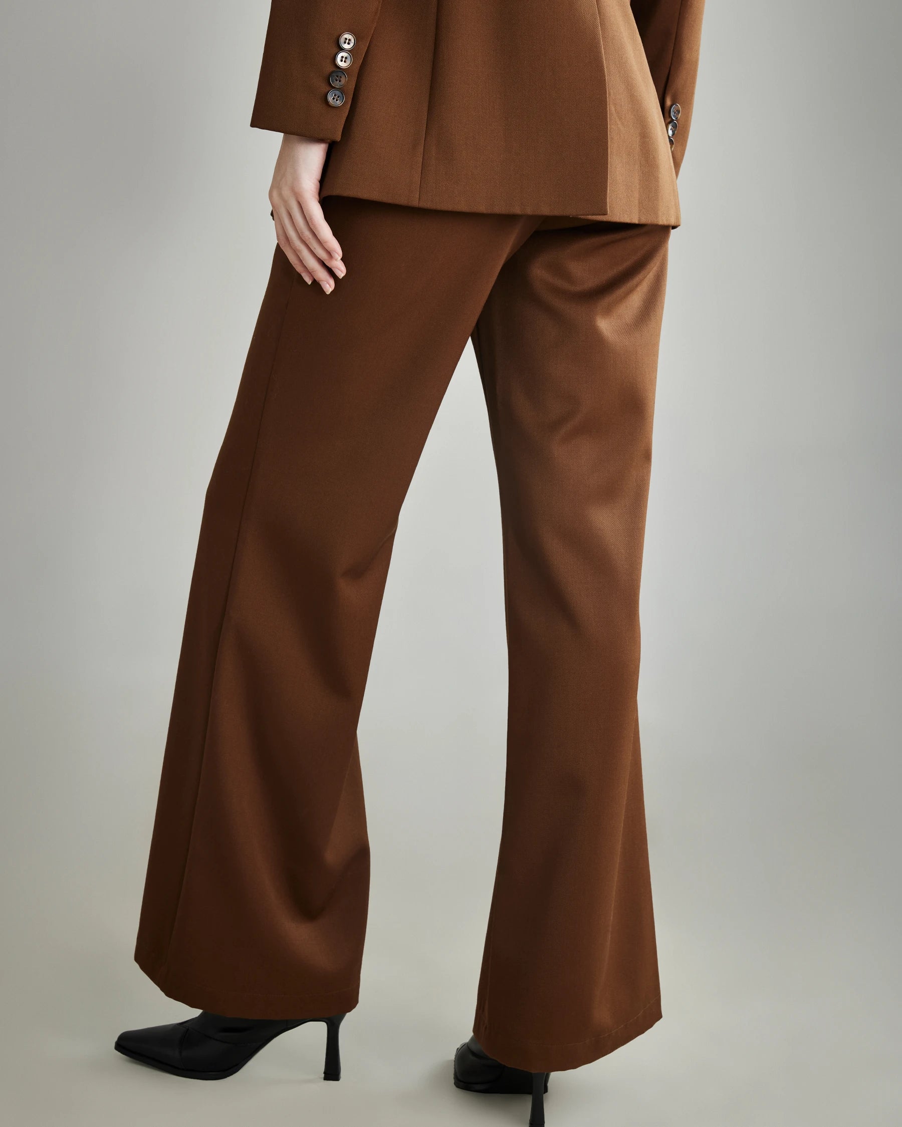 Women's Wool Flared Suit Pants - High Waist Wide Leg Dress Trousers for Office, Business & Formal Occasions
