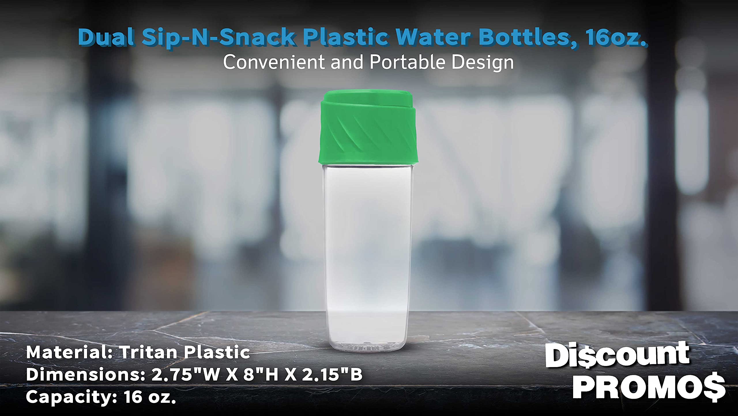 10 Pack Dual Sip-N-Snack BPA Free Plastic Water Bottles with Screw On Lid - 16 oz Reusable Sports Bottles for Kids, Gym, Hiking & Outdoor Activities - Green