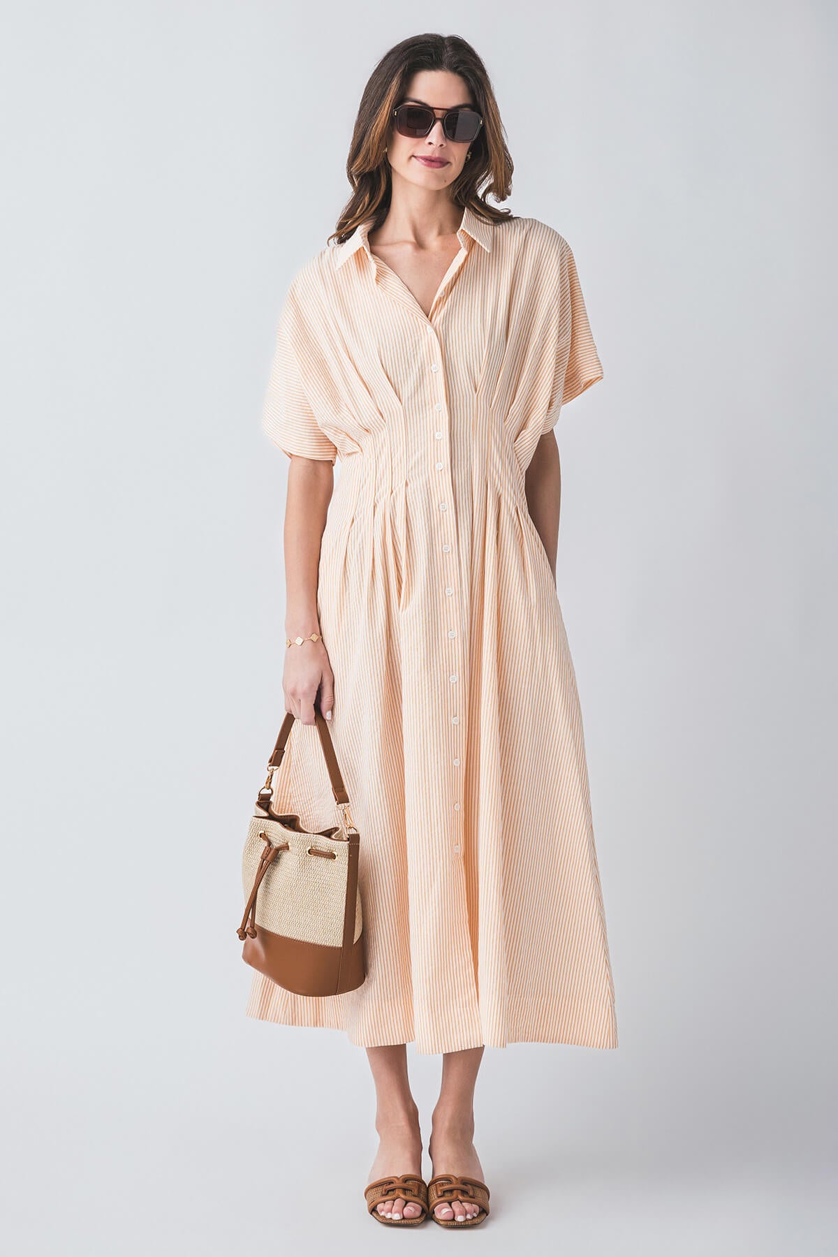 By Together Women's Striped Woven Midi Dress - Casual Summer Beach Dress for Vacation, Brunch & Date Night Outfits