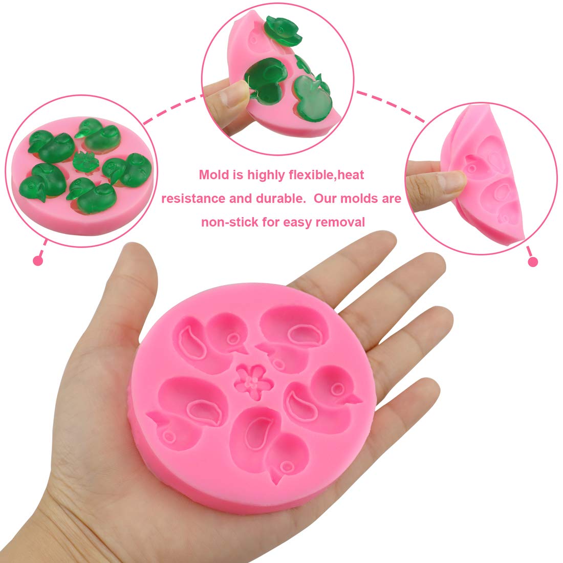 Premium 2-Pack Duck Silicone Molds - 5 Cavity Food Grade Silicone Baking Molds for Candy, Cake Decorating, Jewelry Making & Polymer Clay - Perfect for DIY Crafts, Birthday Parties & Holiday Baking