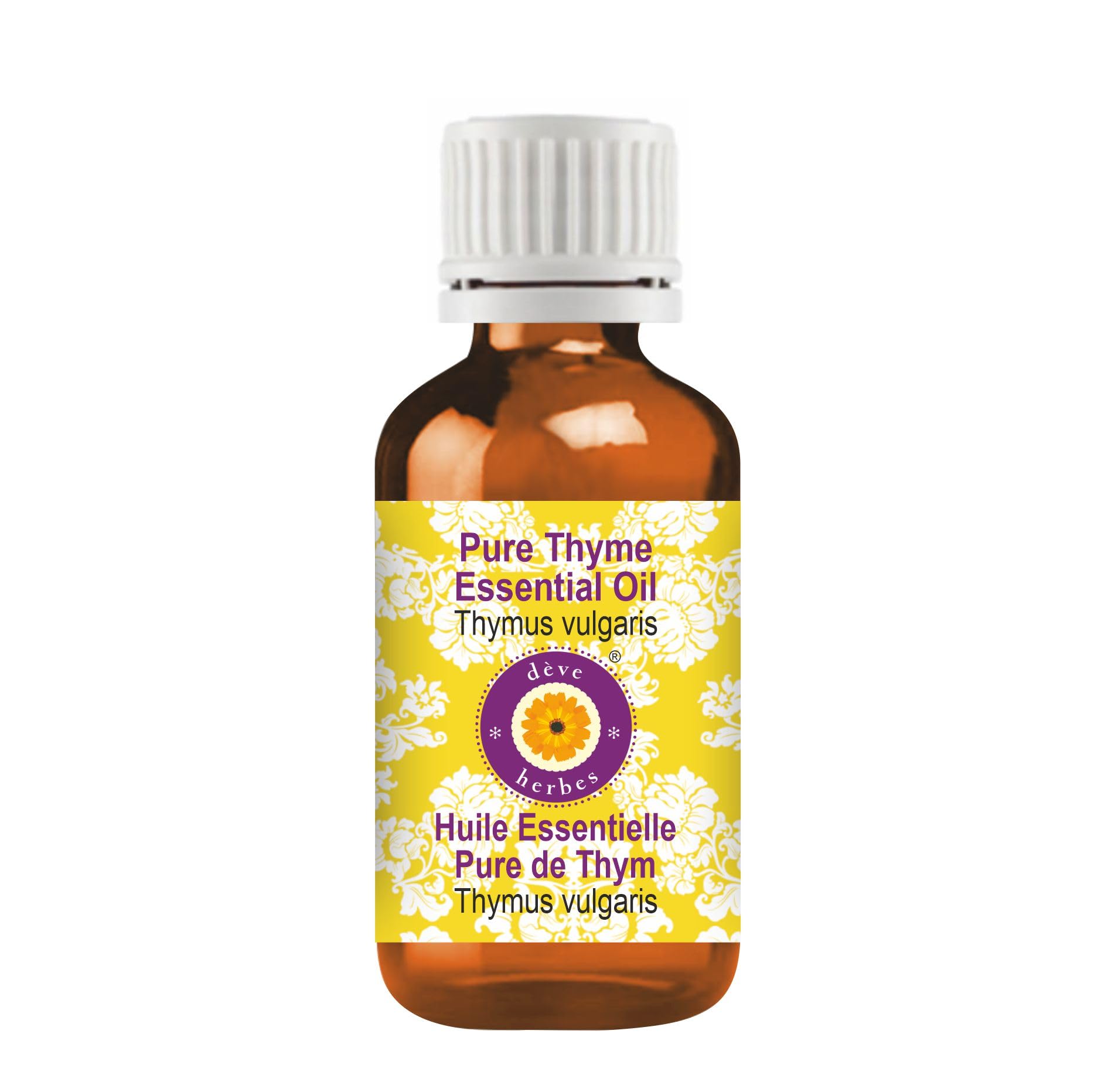 Deve Herbes Pure Thyme Essential Oil (Thymus vulgaris) - 10ml Steam Distilled Therapeutic Grade for Aromatherapy, Massage & Skin Care - Perfect for Diffusers, DIY Beauty & Home Relaxation