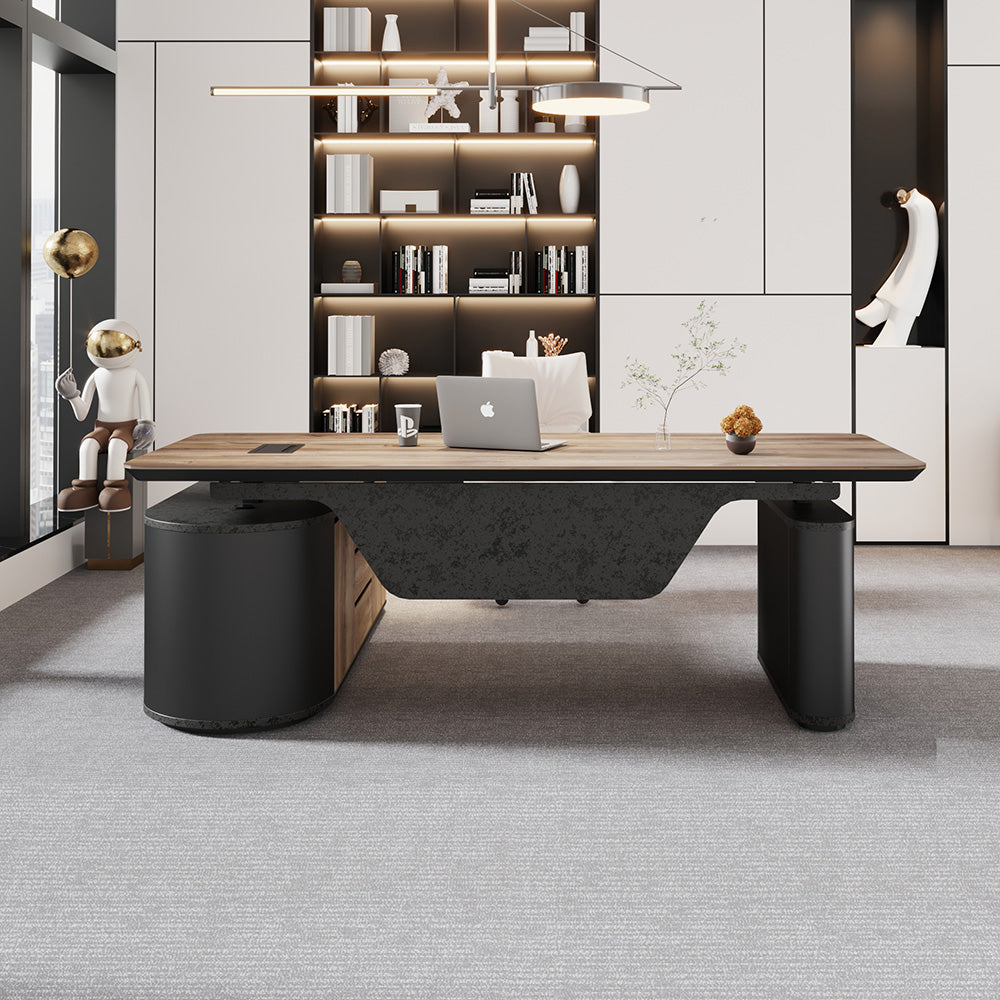 LUCA Electric Height Adjustable Sit Stand Desk 240cm - Warm Oak Executive Office Desk with Reversible Return | Ergonomic Standing Desk for Home & Office Workspace