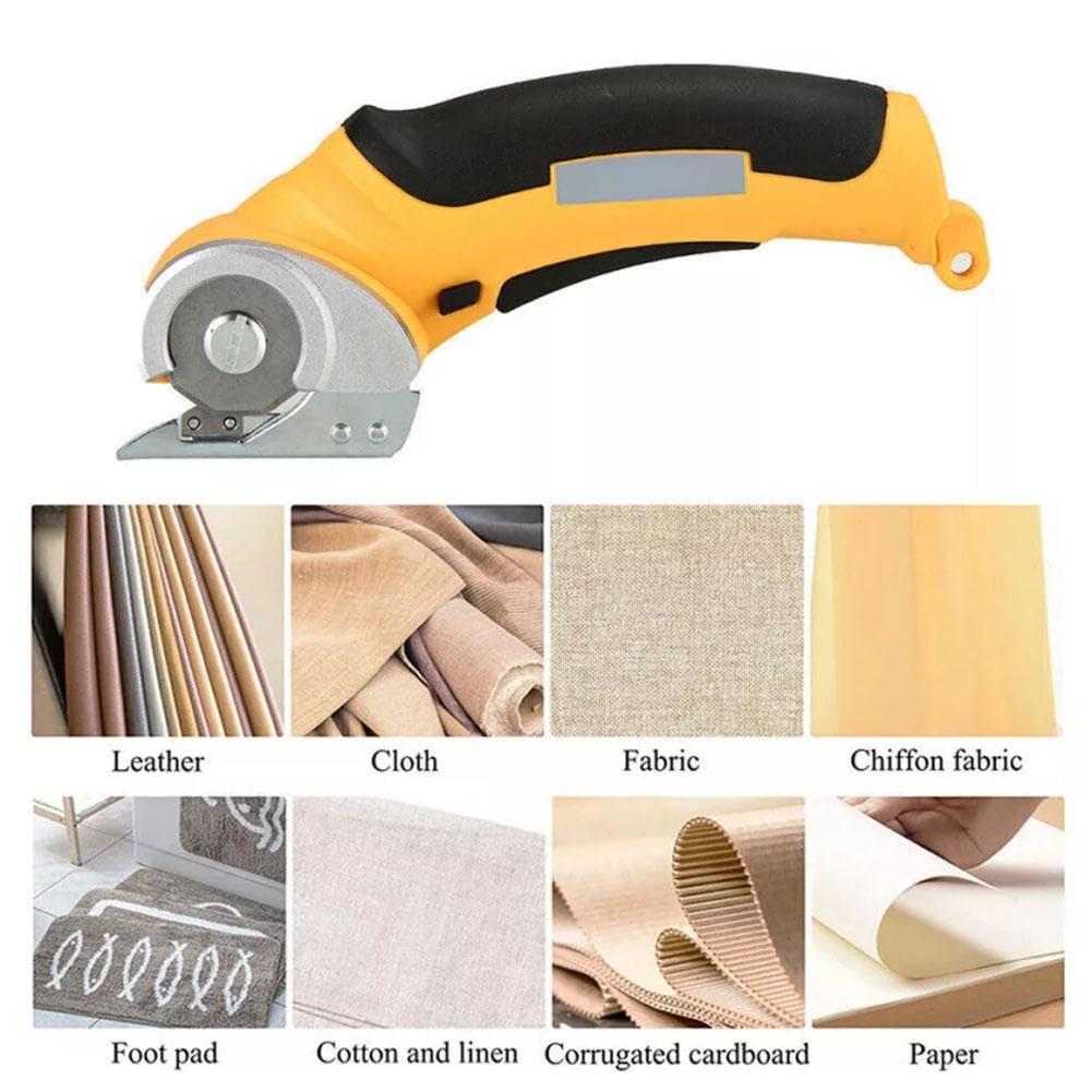 USB Rechargeable Electric Fabric Scissors - Powerful Cordless Shears for Cutting Fabric, Leather, Cardboard, Carpet & Felt | Professional Crafting & Sewing Tool with Charger (Yellow) | Perfect for DIY Projects, Quilting & Upholstery Work