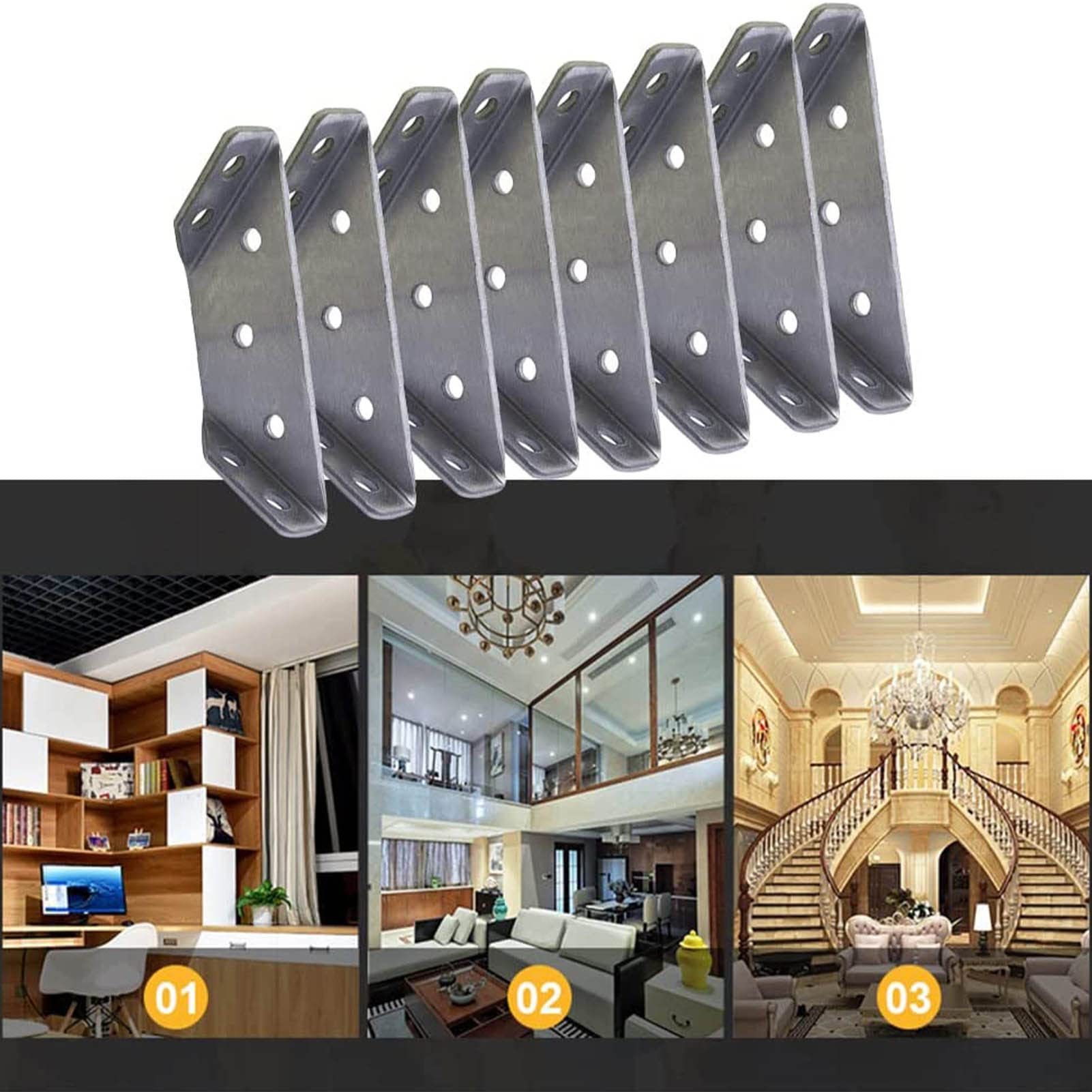 Joberio 4-Pack Metal Corner Brackets 2.71x0.5in - Heavy Duty Furniture Connectors for Cabinets, Windows, Beds, Drawers - Perfect for Home Improvement & DIY Projects