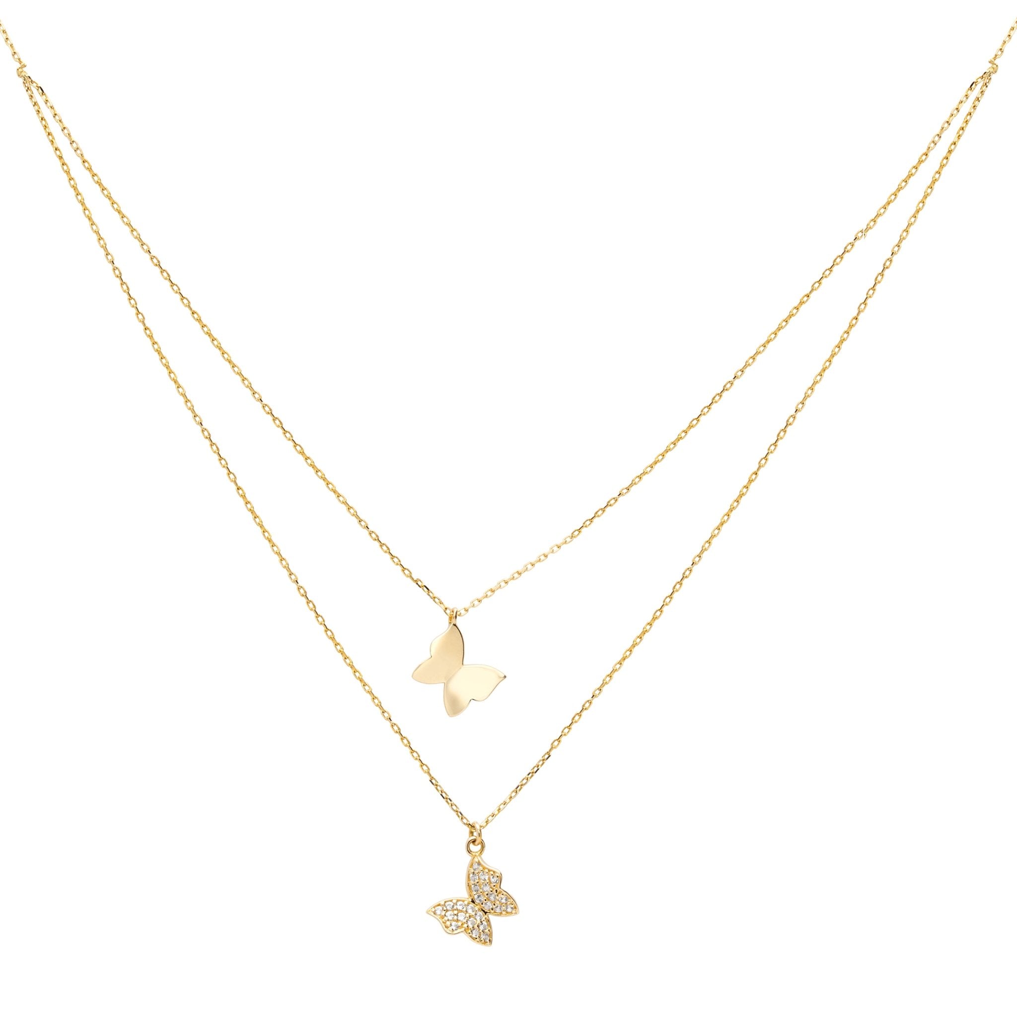 14K Solid Yellow Gold Diamond Butterfly Layering Necklace - Dainty & Elegant Jewelry for Women, Perfect for Layering, Everyday Wear, Gifts & Special Occasions