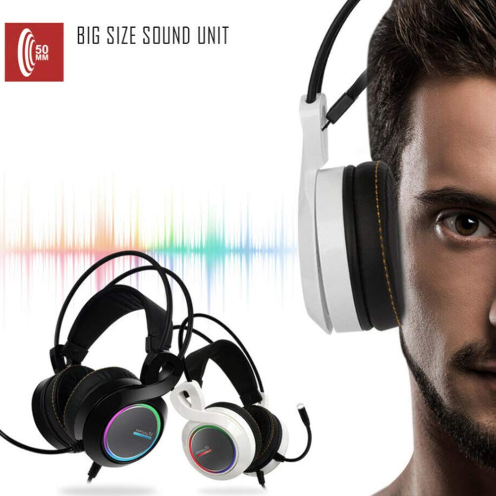 ABKO Hacker B770 Gaming Headset - Virtual 7.1 Surround Sound, Ultra Vibration, RGB LED Lights (White) - Perfect for PC Gaming, Streaming & Esports Tournaments