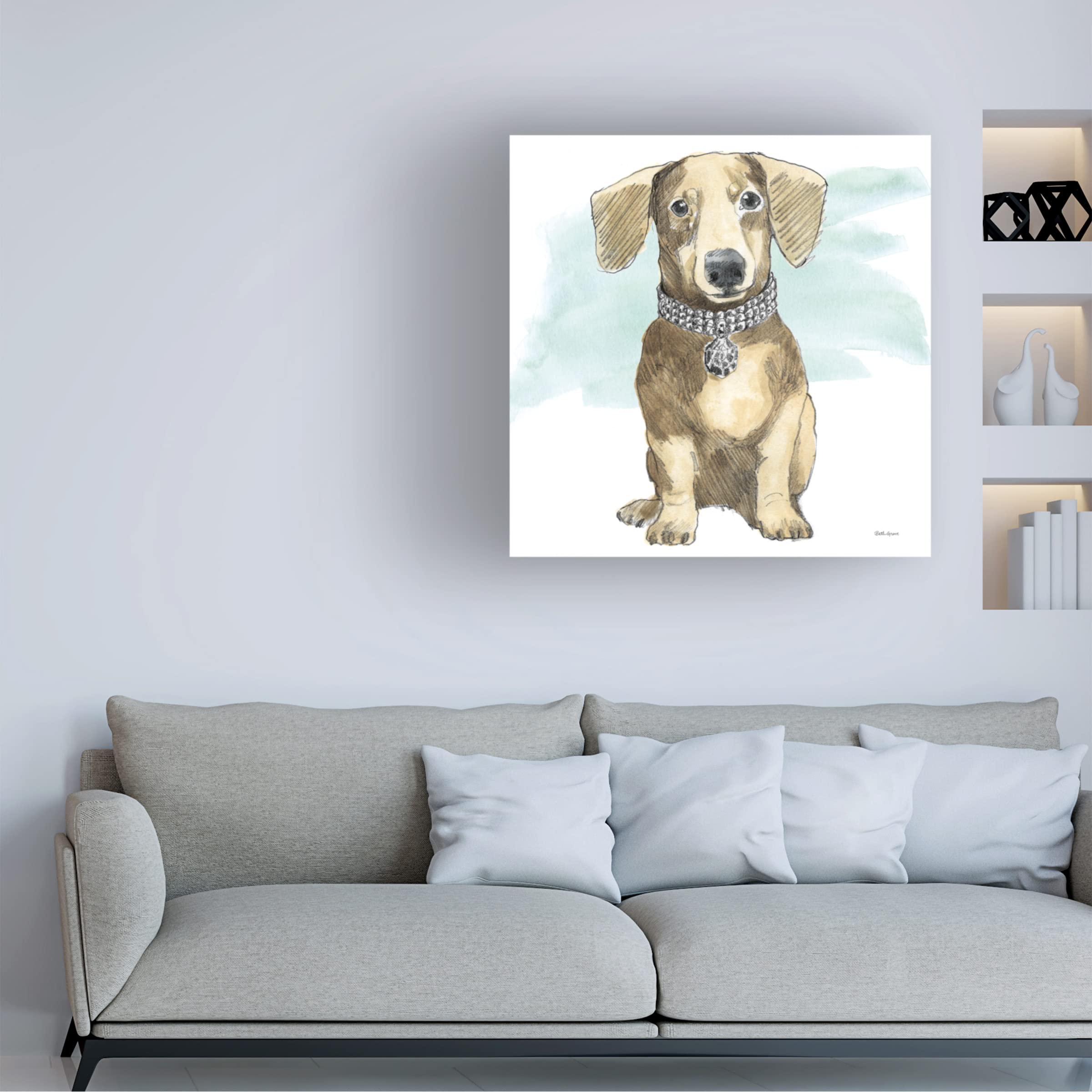 Trademark Fine Art 'Glamour Pups IX' Canvas Wall Art by Beth Grove - Handmade Dog Painting for Living Room, Bedroom & Office Decor