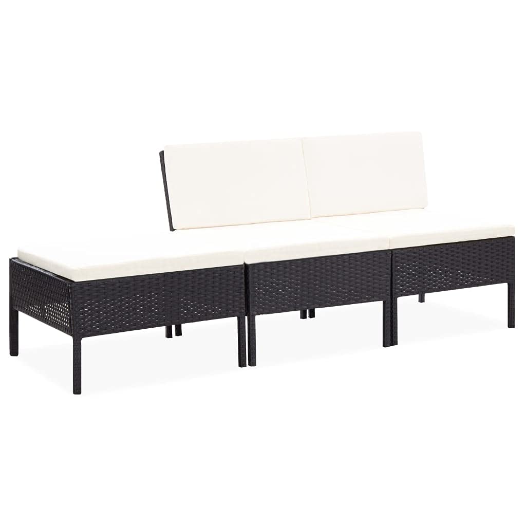 vidaXL 3-Piece Patio Lounge Set with Cushions - Black & Cream White Outdoor Furniture - Durable Poly Rattan & Powder-Coated Steel Frame - Perfect for Backyard, Poolside & Garden Relaxation