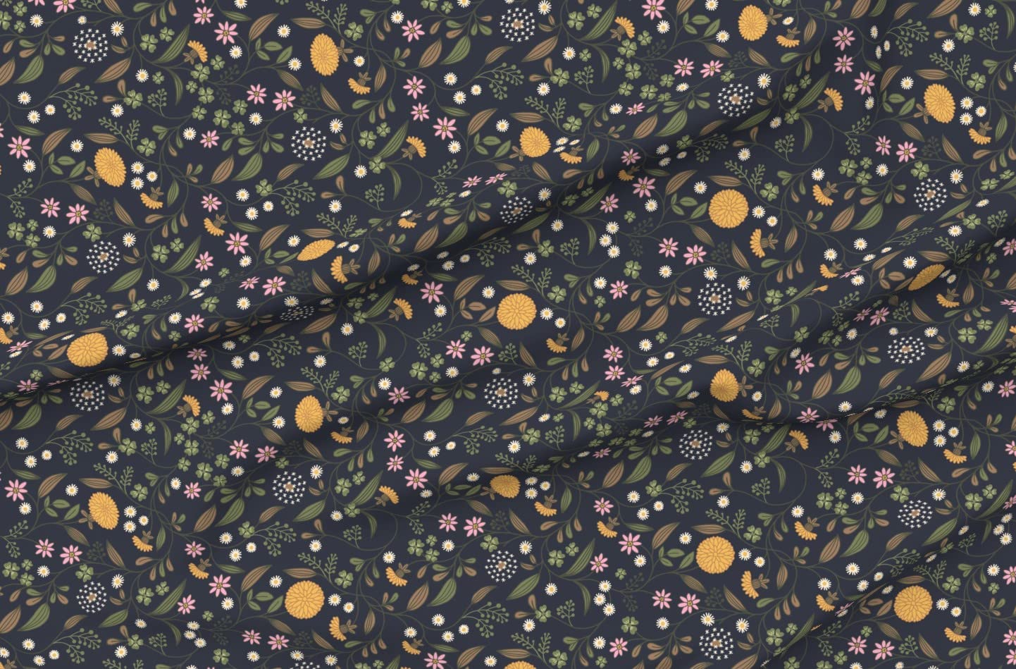 Floral Black Nature Clover Weeds Dandelion Greens Printed Denim Fabric by The Yard - Bottomweight Cotton Material for Apparel, Home Decor & Upholstery | Perfect for DIY Dresses, Curtains, Throw Pillows and Furniture Projects