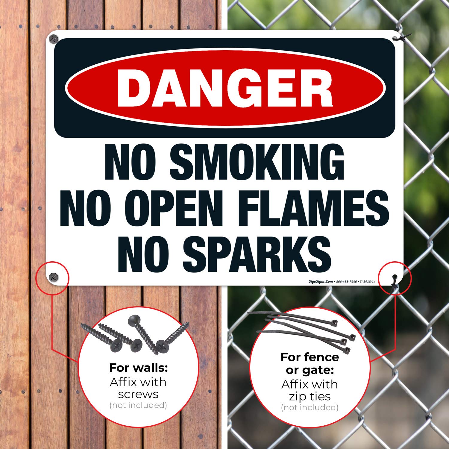 No Smoking No Open Flames No Sparks OSHA Danger Sign - 10x14 Inch Rustproof Aluminum Safety Sign, Fade Resistant for Indoor/Outdoor Use - Made in USA | Perfect for Factories, Warehouses & Hazardous Work Areas