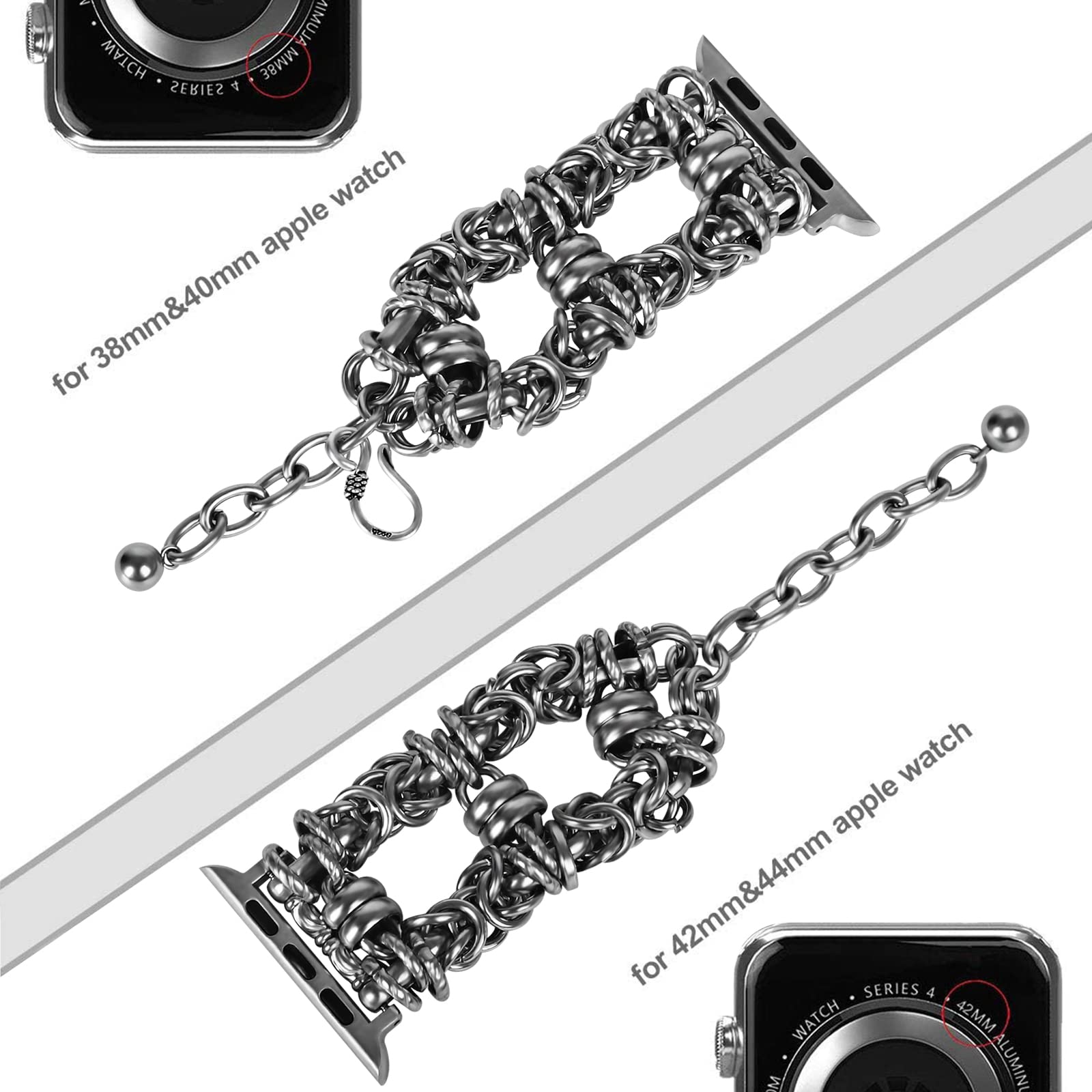 VIQIV Stainless Steel Metal Band for Apple Watch Ultra/Series 8/7/6/5/4/3/2/1 - 49mm 45mm 44mm 42mm 41mm 40mm 38mm - Dressy Bracelet Strap for Men & Women - Perfect for Work, Gym & Everyday Wear