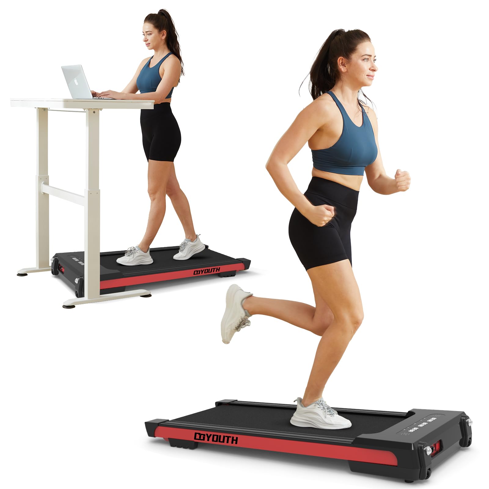 GOYOUTH 2 in 1 Under Desk Electric Treadmill - Motorized Walking & Jogging Machine with Wireless Speaker, Remote Control & LED Display - Compact Home & Office Fitness Equipment for Workouts While Working or Watching TV