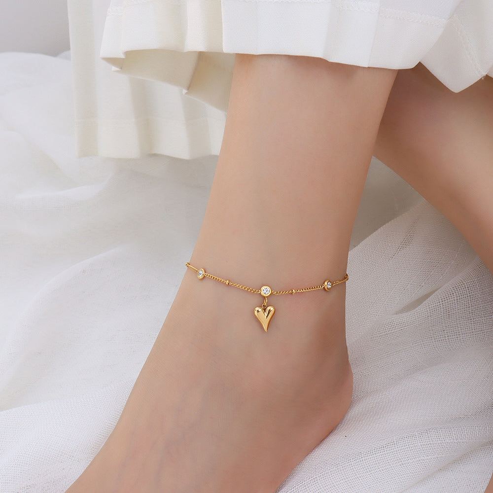 Dainty Gold Heart Anklet Chain Beaded Anklet for Women - Elegant Adjustable Ankle Bracelet for Summer Beach, Wedding & Boho Style | A280