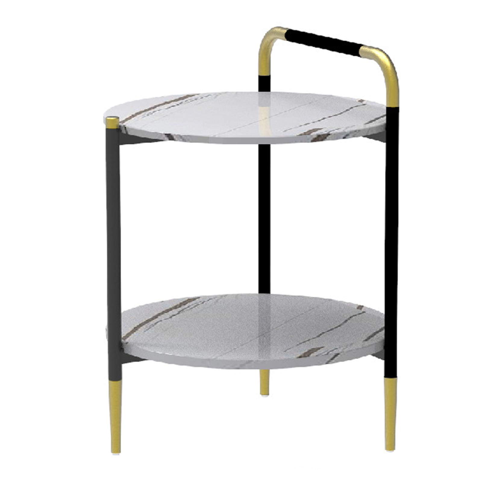 Round Metal & Marble End Table with Double Layer Storage - Durable, Portable Side Table for Bedroom, Living Room, Balcony | White Finish | Modern Home Decor Accent Piece
