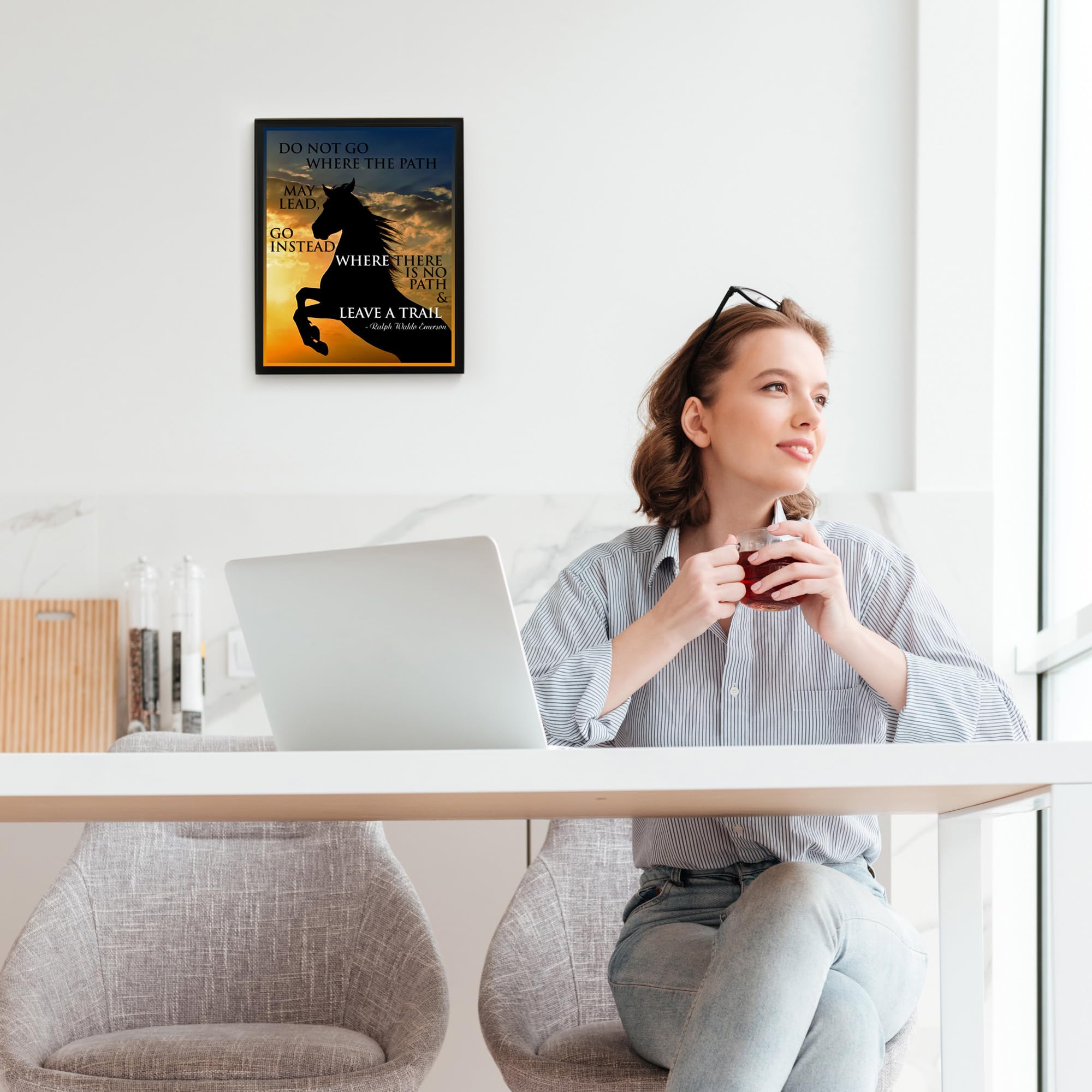 Ralph Waldo Emerson Sunset Horse Motivational Wall Art Print - Inspirational Home & Office Decor for Living Room, Bedroom - Unframed 8x10 - Perfect for Study Spaces & Meditation Rooms