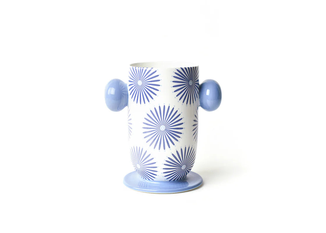 Elegant Iris Blue Large Cylinder Vase with Knob Handles - Perfect for Home Decor, Wedding Centerpieces & Floral Arrangements