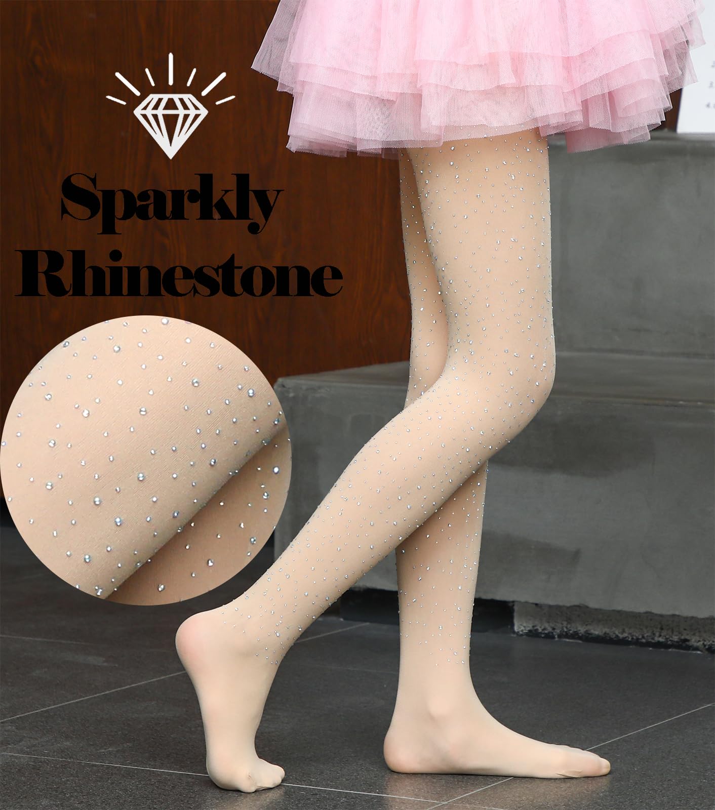 Sparkly Rhinestone Tights for Girls - Ultra Soft Footed Dance Stockings - Perfect for Ballet, Cosplay & Party Costume Accessories