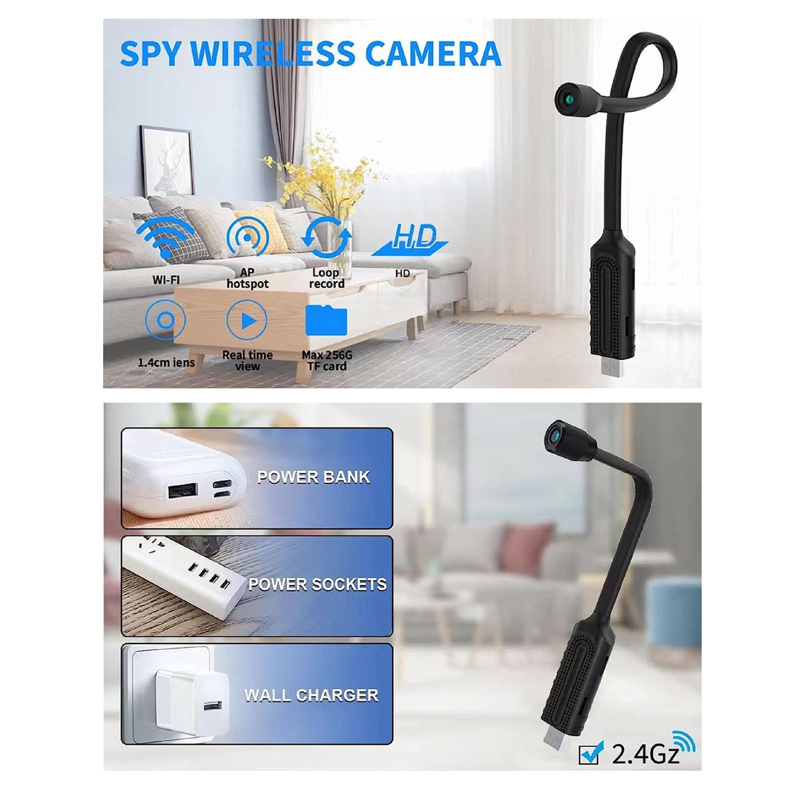 Spy Camera WiFi Hidden Camera - Wireless Mini Security Camera 1080p HD with Night Vision & Motion Detection - USB Plug Nanny Cam for Home, Pet & Office Surveillance - Indoor Monitoring Solution