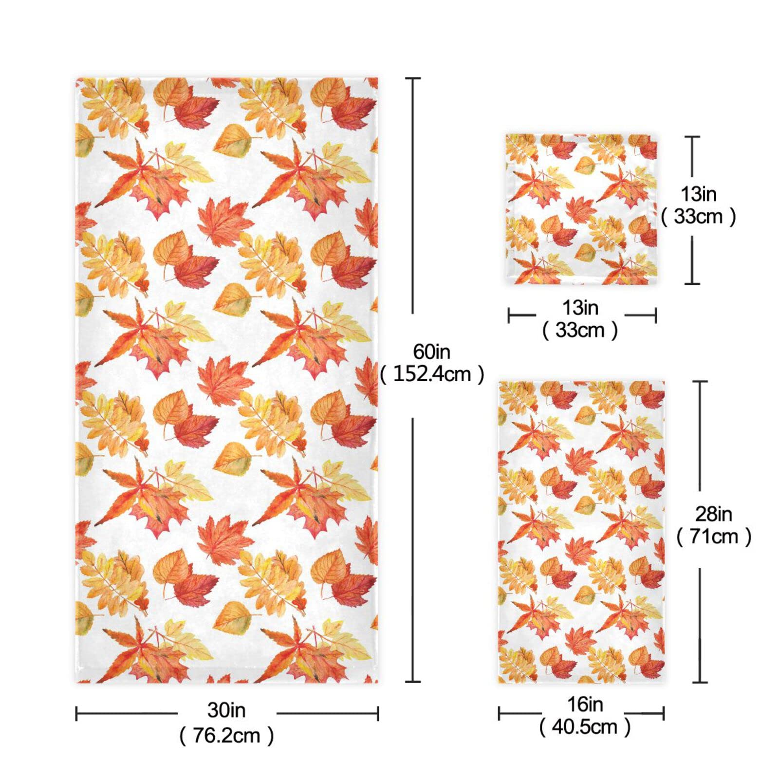 Thanksgiving Maple Leaf Bath Towel Set - 3-Piece Autumn Fallen Leaf Bathroom Hand Towels & Washcloth - Super Absorbent for Home, Kitchen, Hotel, Gym & Pool Decor - Perfect for Thanksgiving & Fall Home Decor