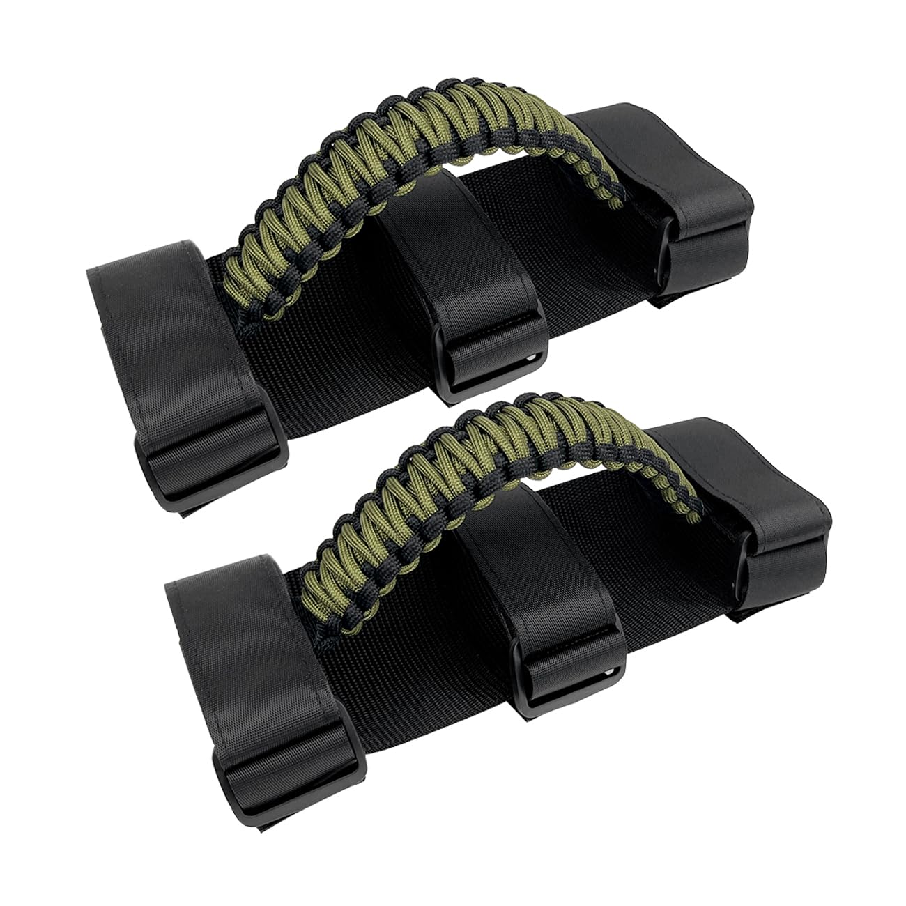 Army Green Jeep Grab Handles - Heavy Duty Paracord Roll Bar Handles for Wrangler TJ YJ JK JL & Gladiator JT (1987-2023 Models) - Perfect for Off-Roading, Camping & Jeep Accessories