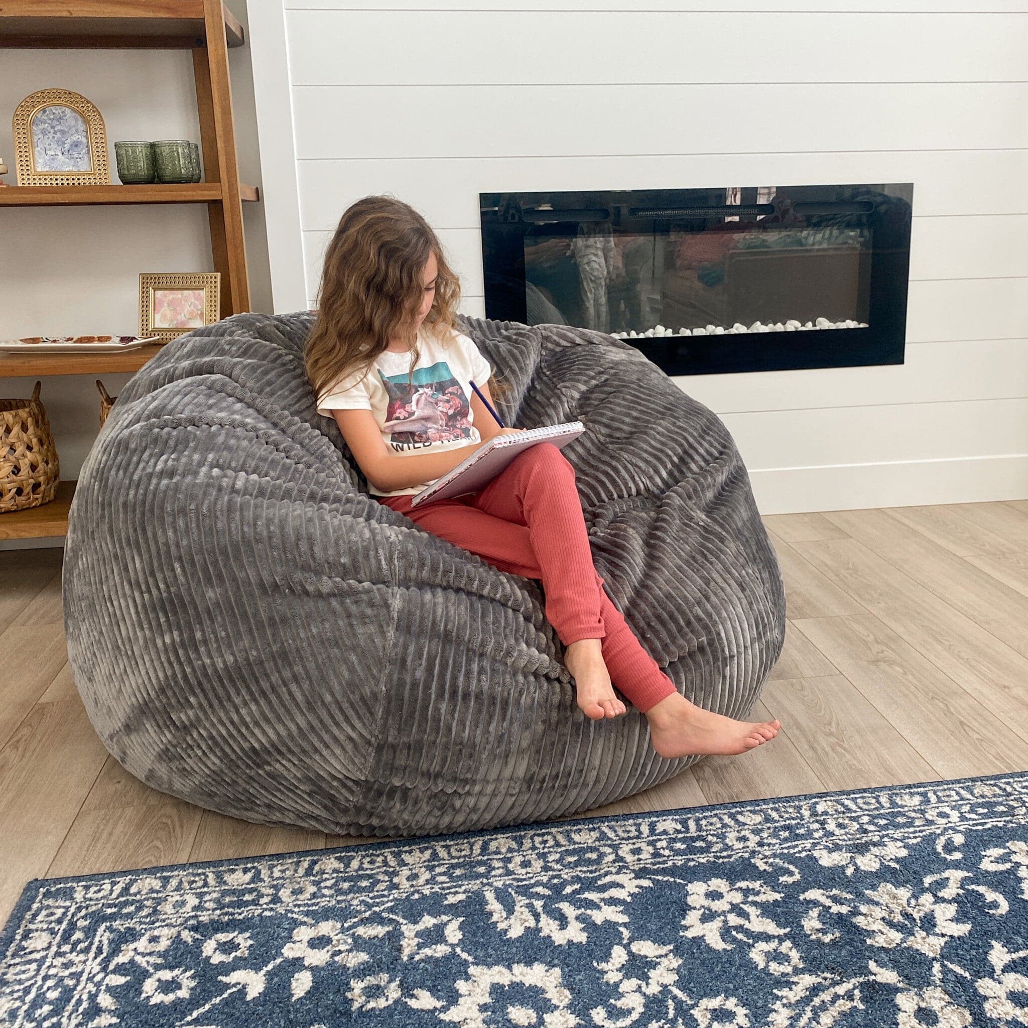 Premium Queen Size Bean Bag Chair - Ultra Soft Plush Corduroy Fabric for Living Room, Bedroom & Game Room Relaxation