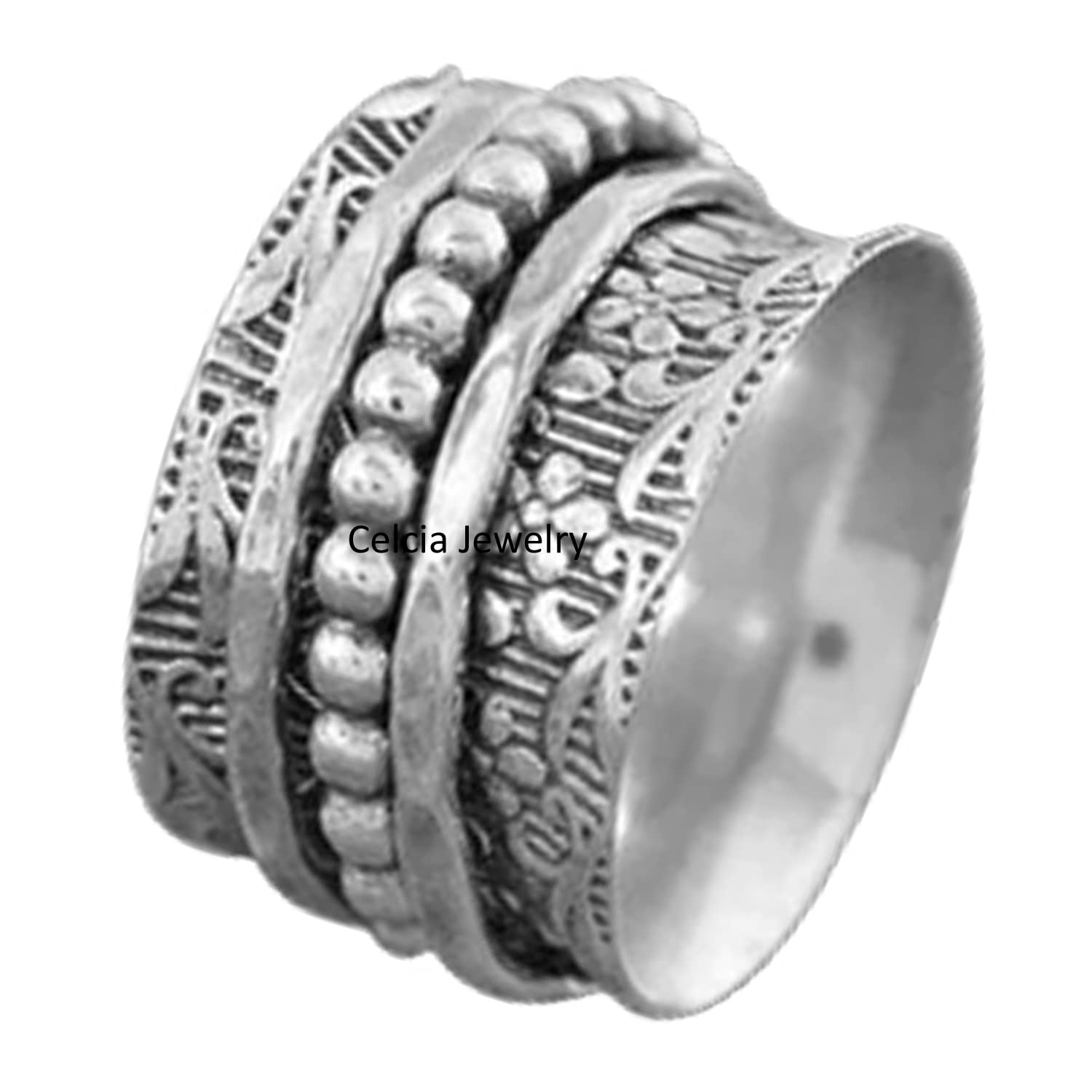 925 Sterling Silver Spinner Ring for Anxiety Relief - Handmade Meditation & Fidget Jewelry for Women & Men - Worry Thumb Band with Floral Design - Perfect Anniversary Gift (US Size 7) | Stress Relief, Office Focus, Mindfulness Practice