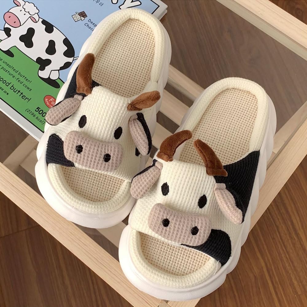 GGOOB Women's Cow Slippers - Cute Animal House Slippers, Kawaii Indoor Slides for Women, Soft & Comfortable Funny Home Slippers - Perfect for Relaxing at Home, Lounging, and Gift Giving