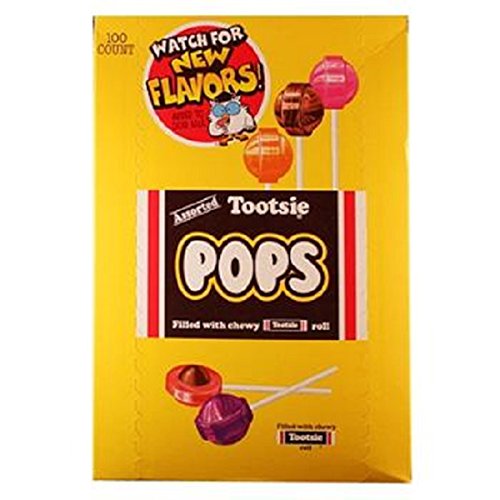 Tootsie Pops Assorted Flavors - 100 Count Bulk Lollipops | Cherry, Grape, Orange & More | Sugar Candy for Parties, Halloween Treats & Office Snacks