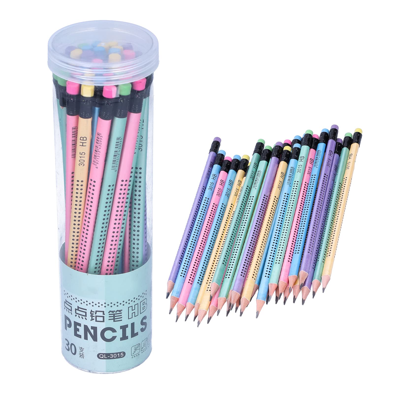 Miskall 30Pcs HB Pencils with Eraser - Non-Slip Grip, Multi-Color Writing & Drawing Pencils for Kids, Students - Perfect for School, Art Class, Homework & Sketching