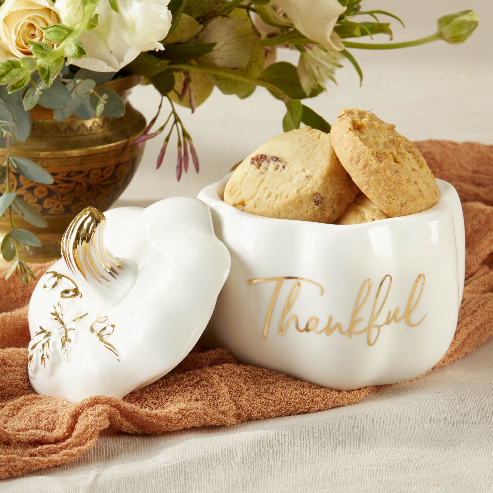 Thankful White Pumpkin Decorative Bowl - Fall Harvest Centerpiece for Thanksgiving Table Decor, Farmhouse Home Decor, Autumn Party Serving Dish